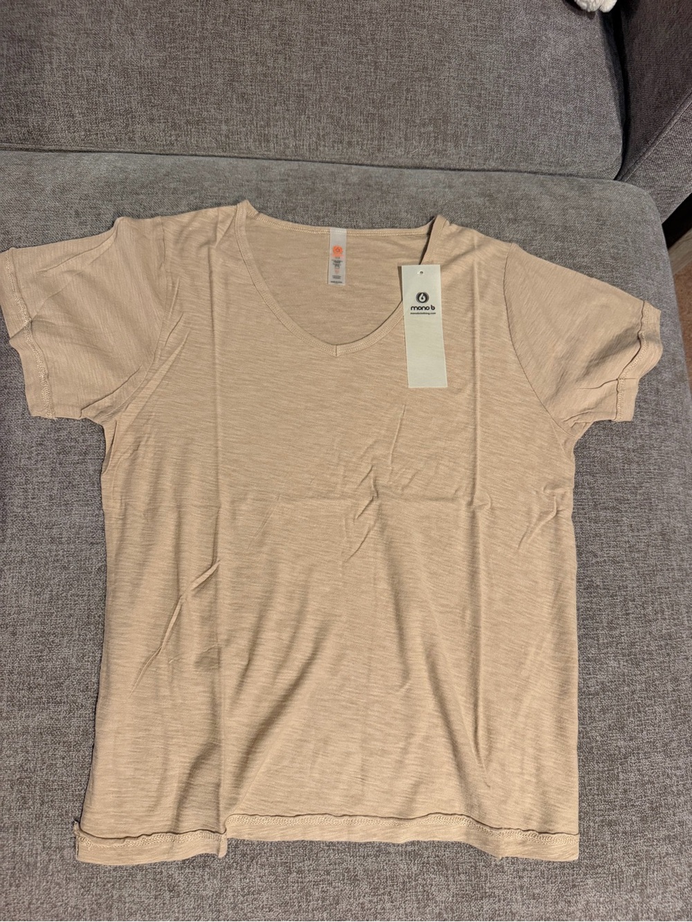 Mono B V-Neck Core Tee in Beige